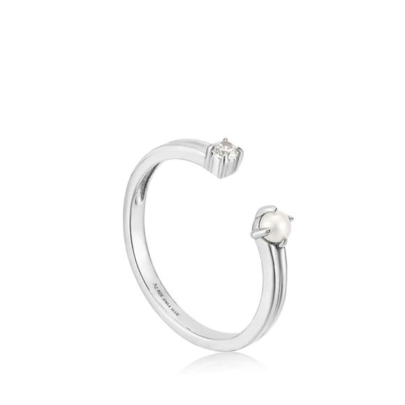Ania Haie Silver Pearl Sparkle Adjustable Ring New